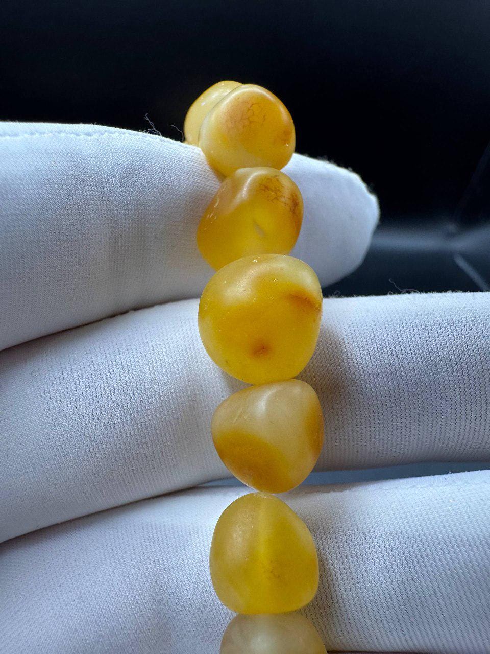 Raw Baltic Amber Bracelet, Unpolished Honey Yellow, 8.7g