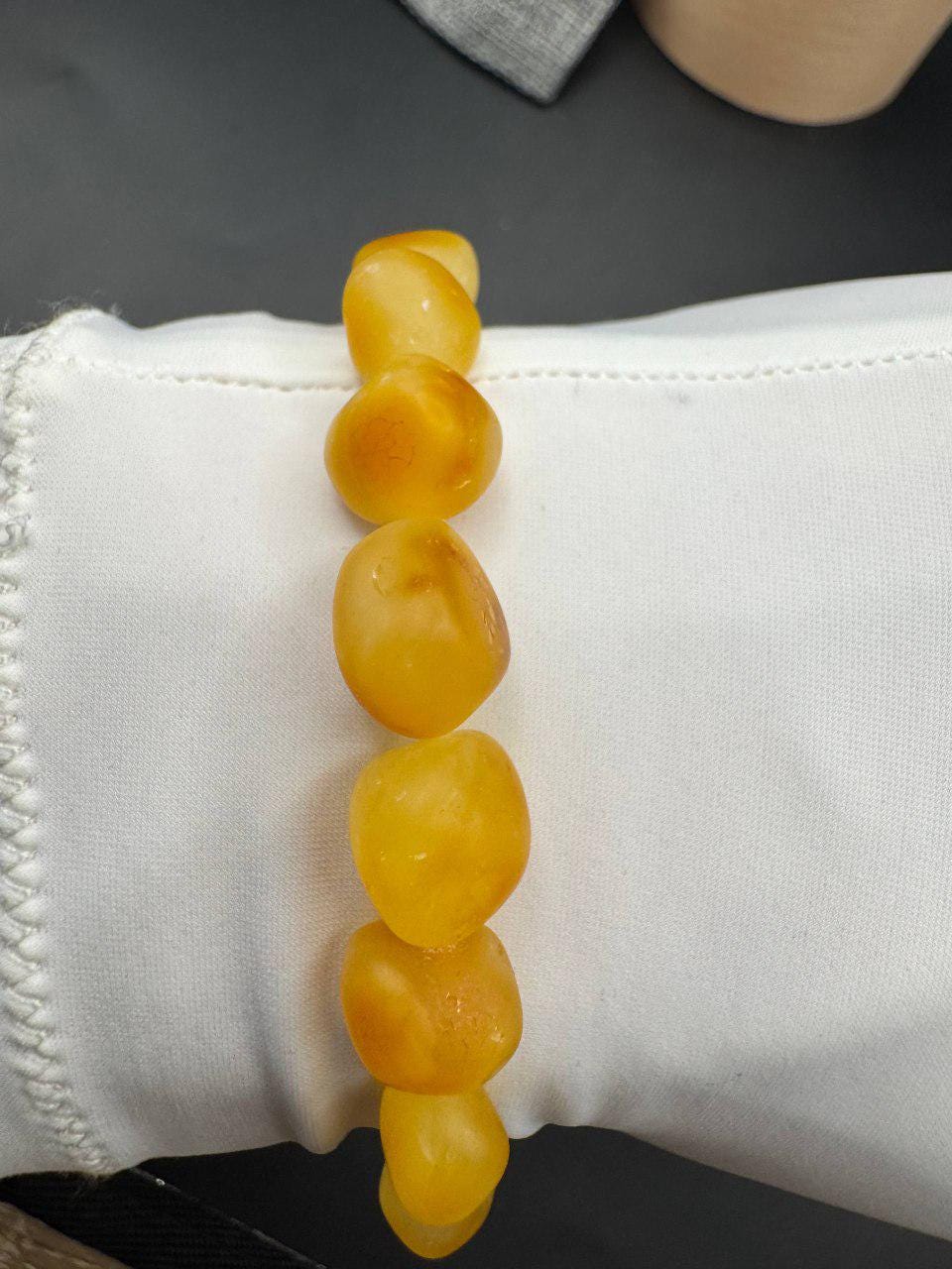 Raw Baltic Amber Bracelet, Unpolished Honey Yellow, 8.7g