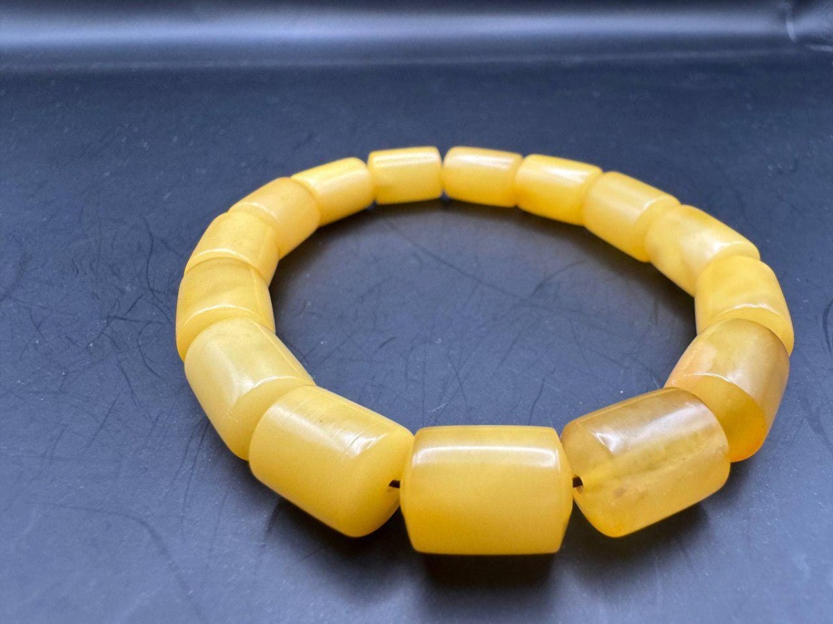 Butterscotch Baltic Amber Bracelet, Barrel Beads, 12g