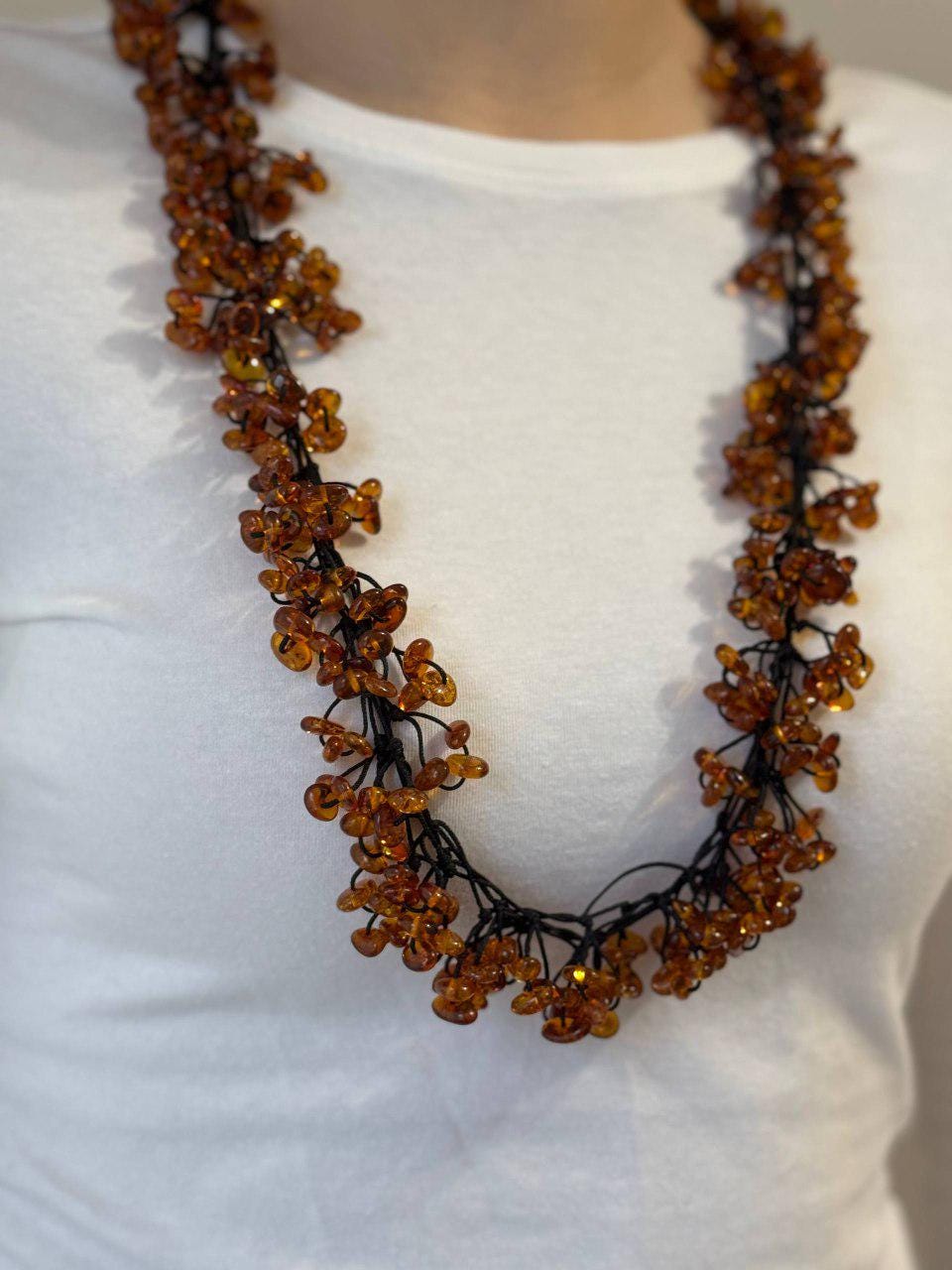 Cognac Baltic Amber Beaded Necklace, 75cm, 95g