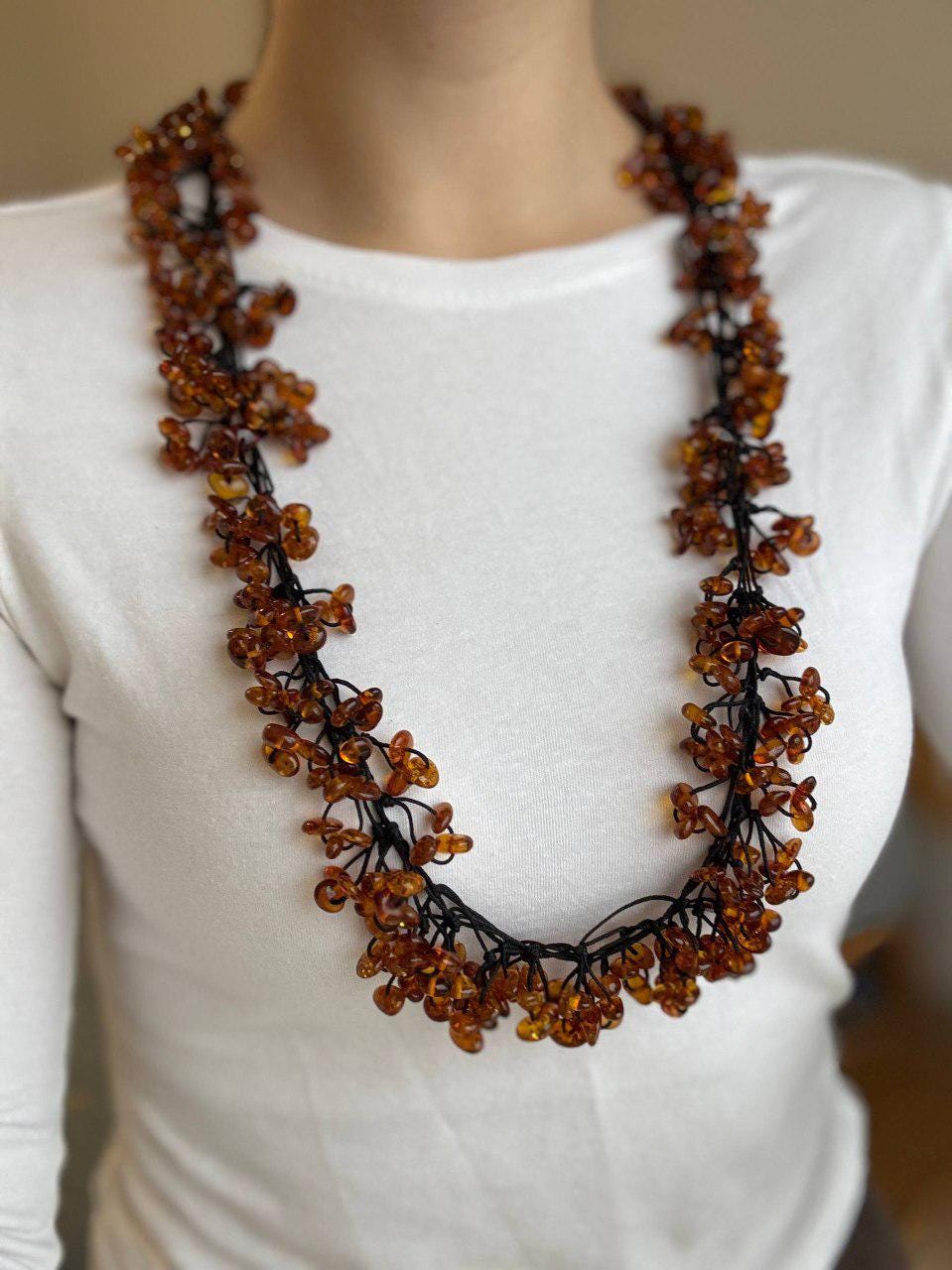 Cognac Baltic Amber Beaded Necklace, 75cm, 95g