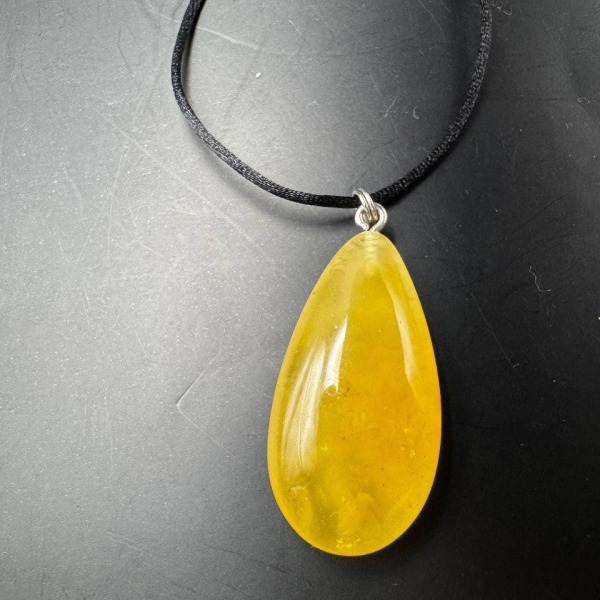 Golden Baltic Amber Teardrop Pendant, Hand-Polished, 4.5g