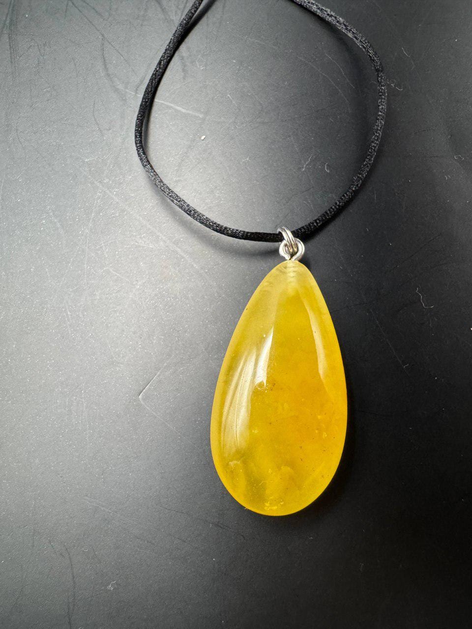 Golden Baltic Amber Teardrop Pendant, Hand-Polished, 4.5g