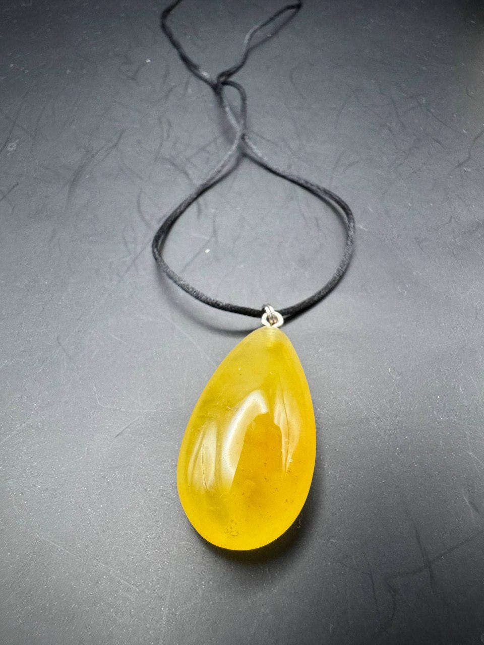 Golden Baltic Amber Teardrop Pendant, Hand-Polished, 4.5g