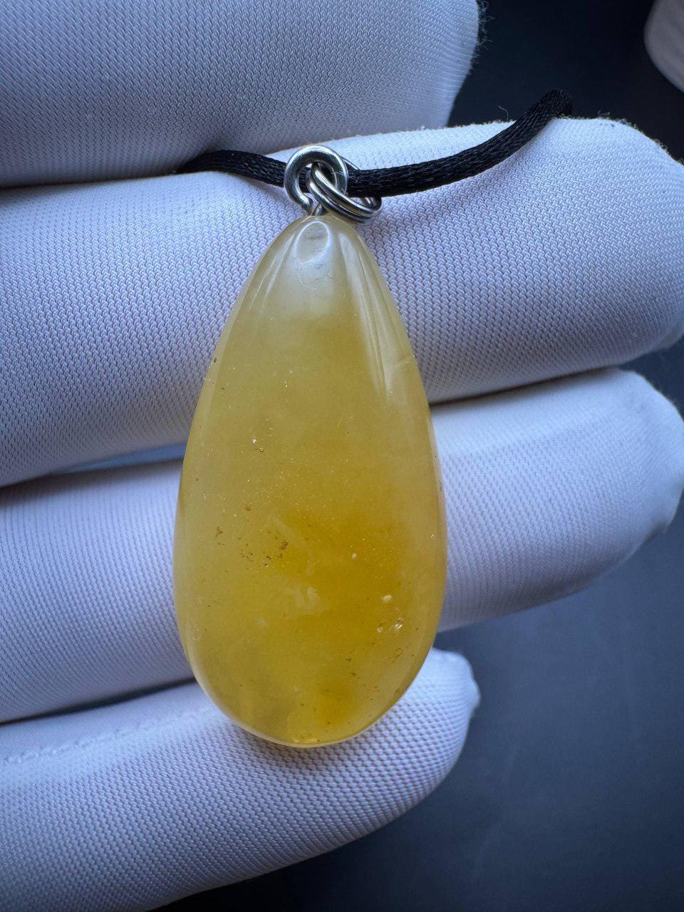 Golden Baltic Amber Teardrop Pendant, Hand-Polished, 4.5g