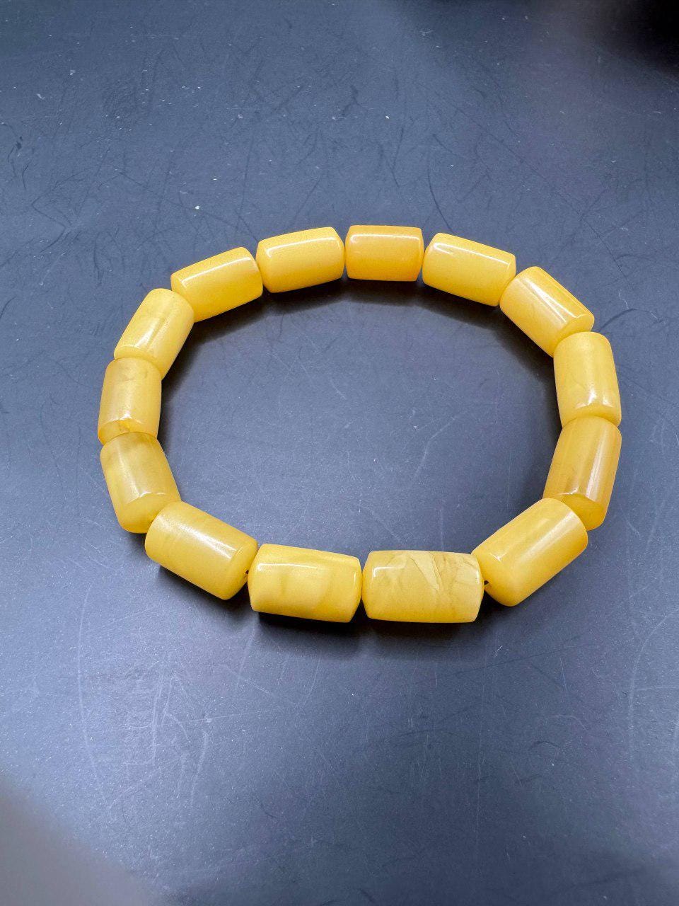il_fullxfull.7517392427_89xm.jpg Vintage Butterscotch Baltic Amber Bracelet, Barrel Beads, 11g