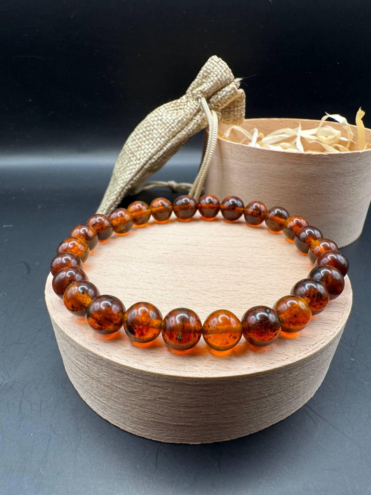 il_fullxfull.7543318632_s42s.jpg Vintage Honey Cognac Baltic Amber Bracelet, 8mm Beads, 7.5g