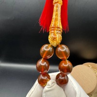 Pressed Baltic Amber Tasbih, 33 Beads, Honey Brown, 51g