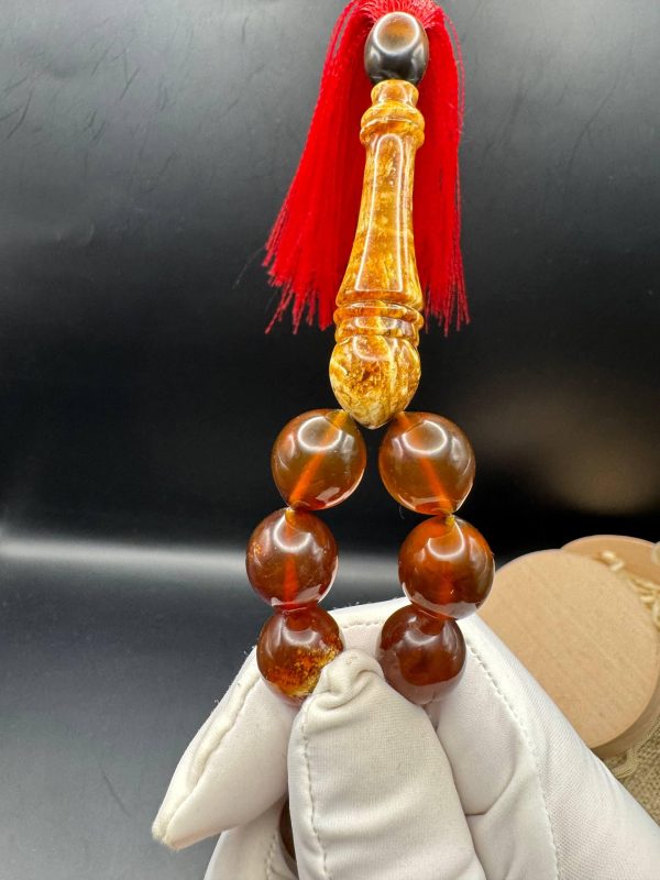 Baltic Amber Tasbih, 33-Bead Islamic Prayer Beads, Ramadan Gift