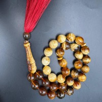 Pressed Baltic Amber Tasbih, 33 Beads, Honey Brown, 51g