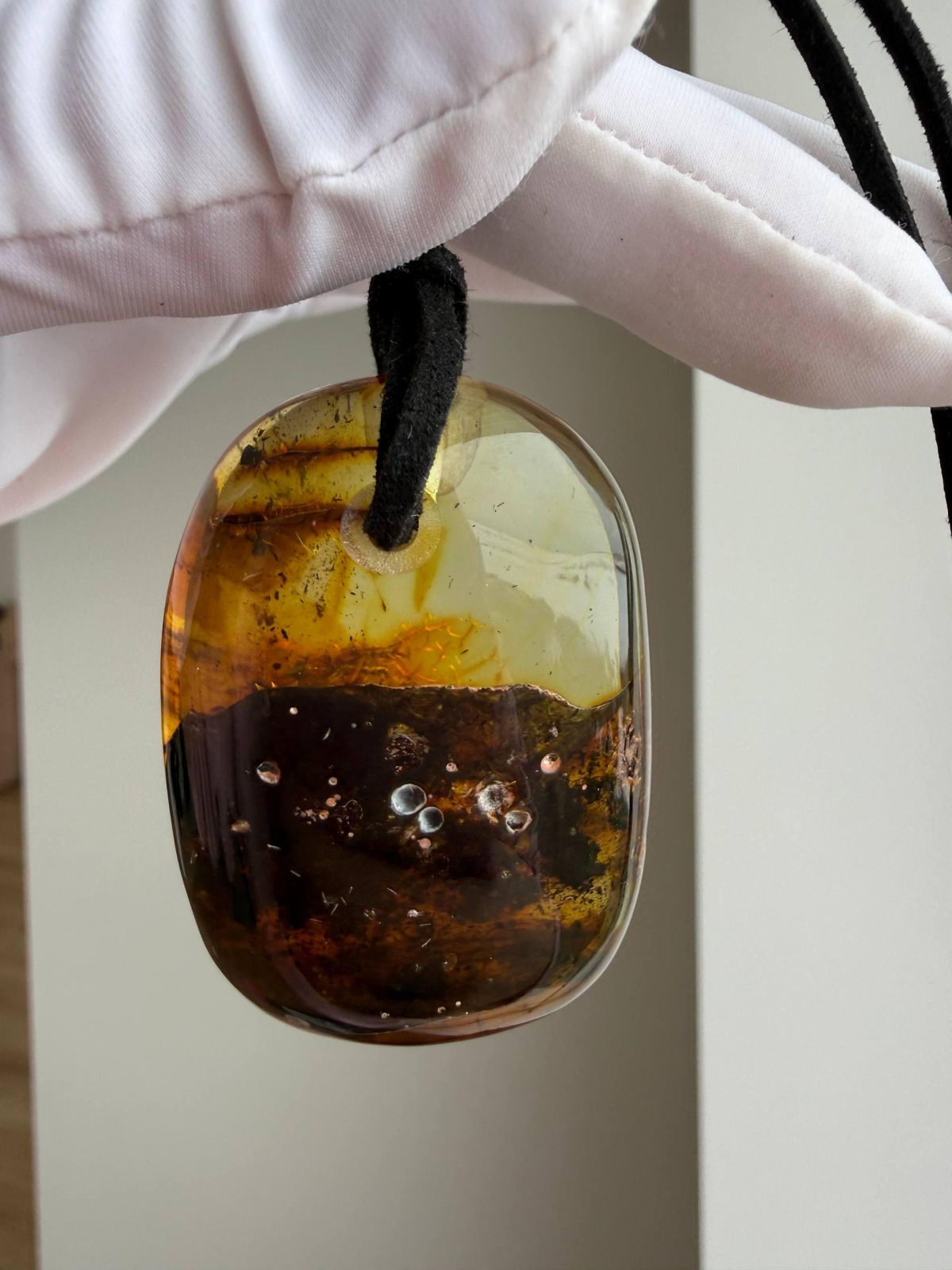 Large Baltic Amber Pendant with Insect Inclusion, 50mm