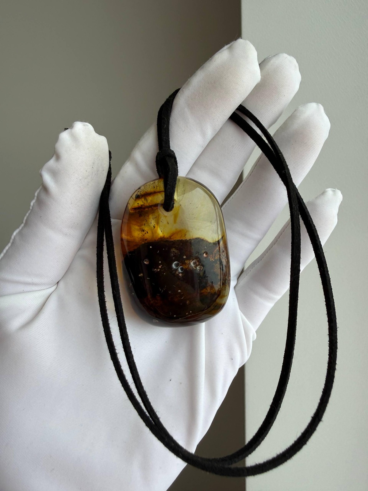 Large Baltic Amber Pendant with Insect Inclusion, 50mm