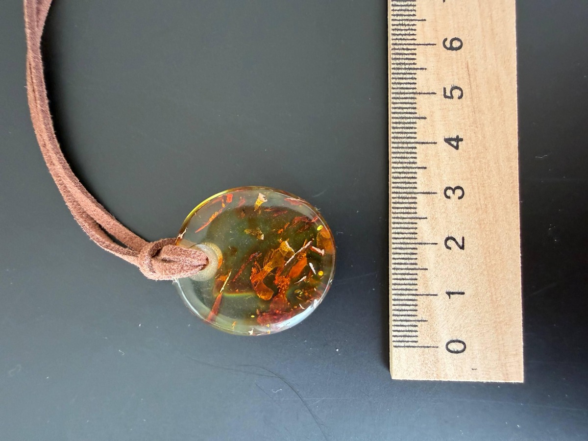 Round Disc Baltic Amber Pendant, Honey Cognac, 7g