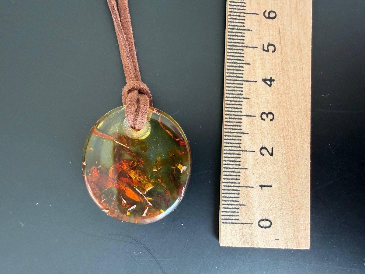 Round Disc Baltic Amber Pendant, Honey Cognac, 7g