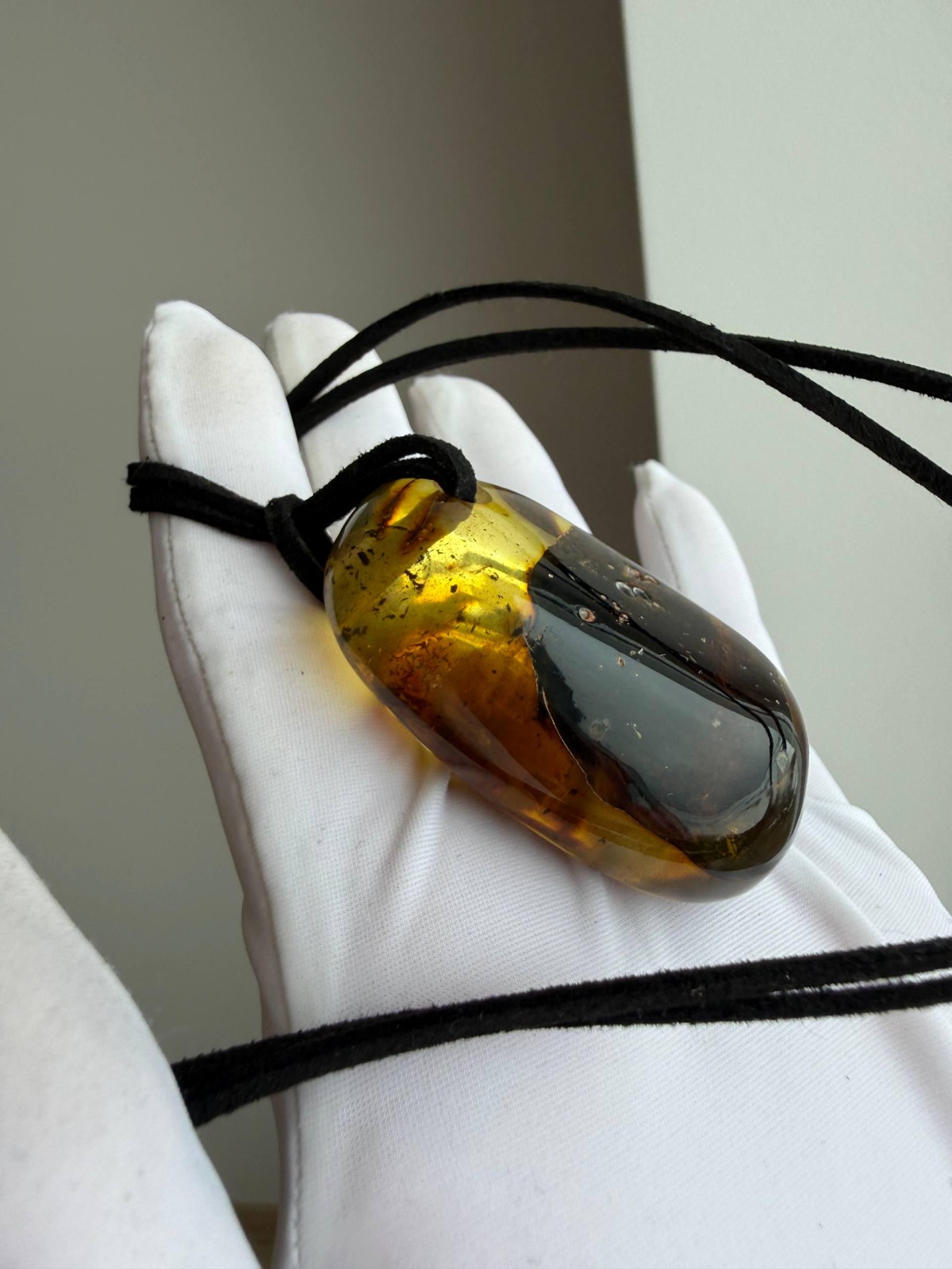 Large Baltic Amber Pendant with Insect Inclusion, 50mm