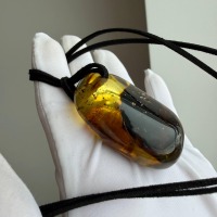 Large Baltic Amber Pendant with Insect Inclusion, 50mm