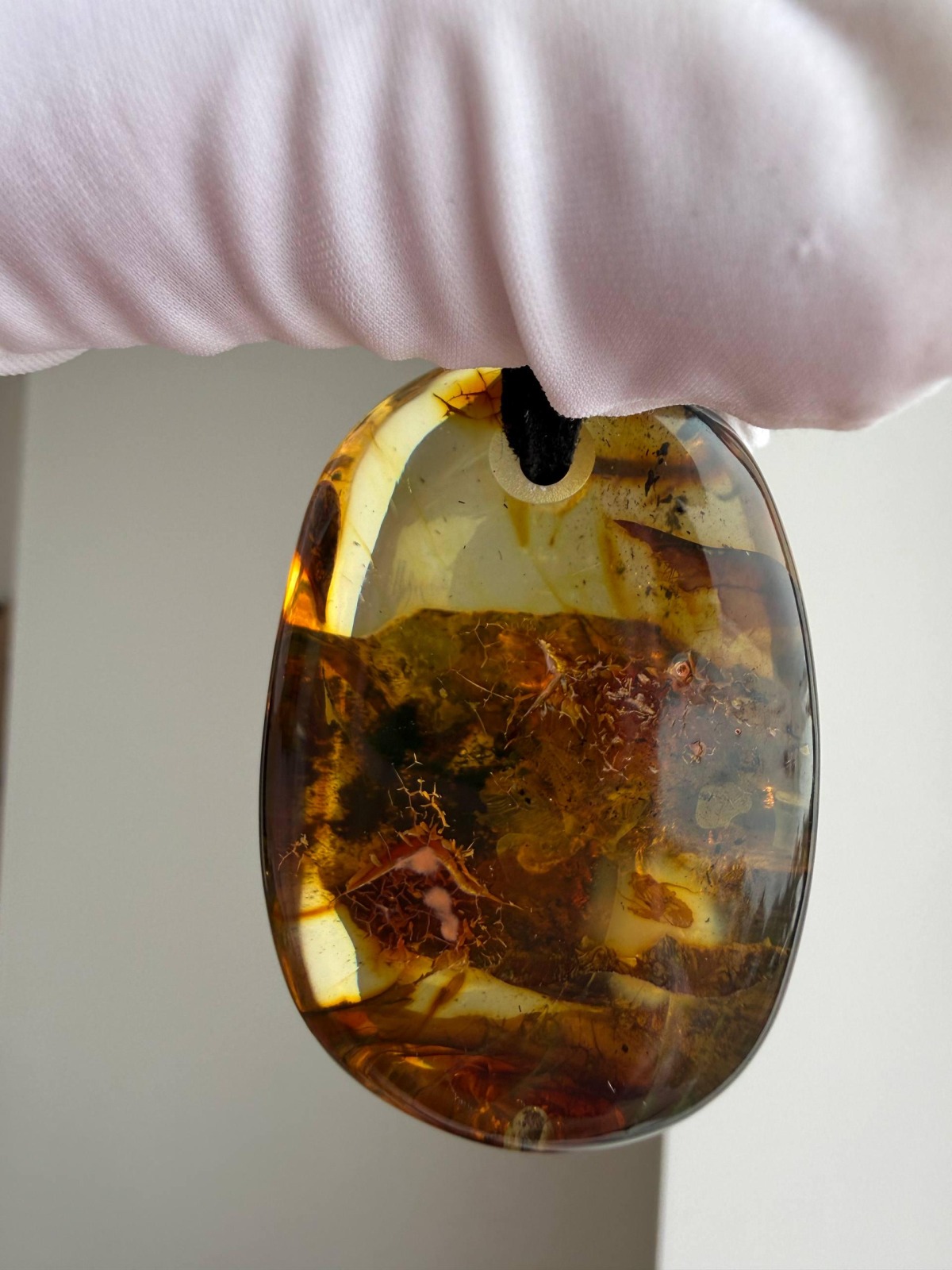 Large Baltic Amber Pendant with Insect Inclusion, 50mm