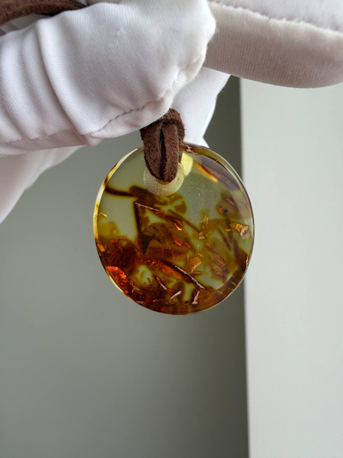Round Disc Baltic Amber Pendant, Honey Cognac, 7g