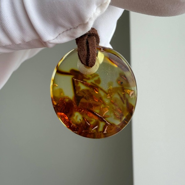 Round Disc Baltic Amber Pendant, Honey Cognac, 7g