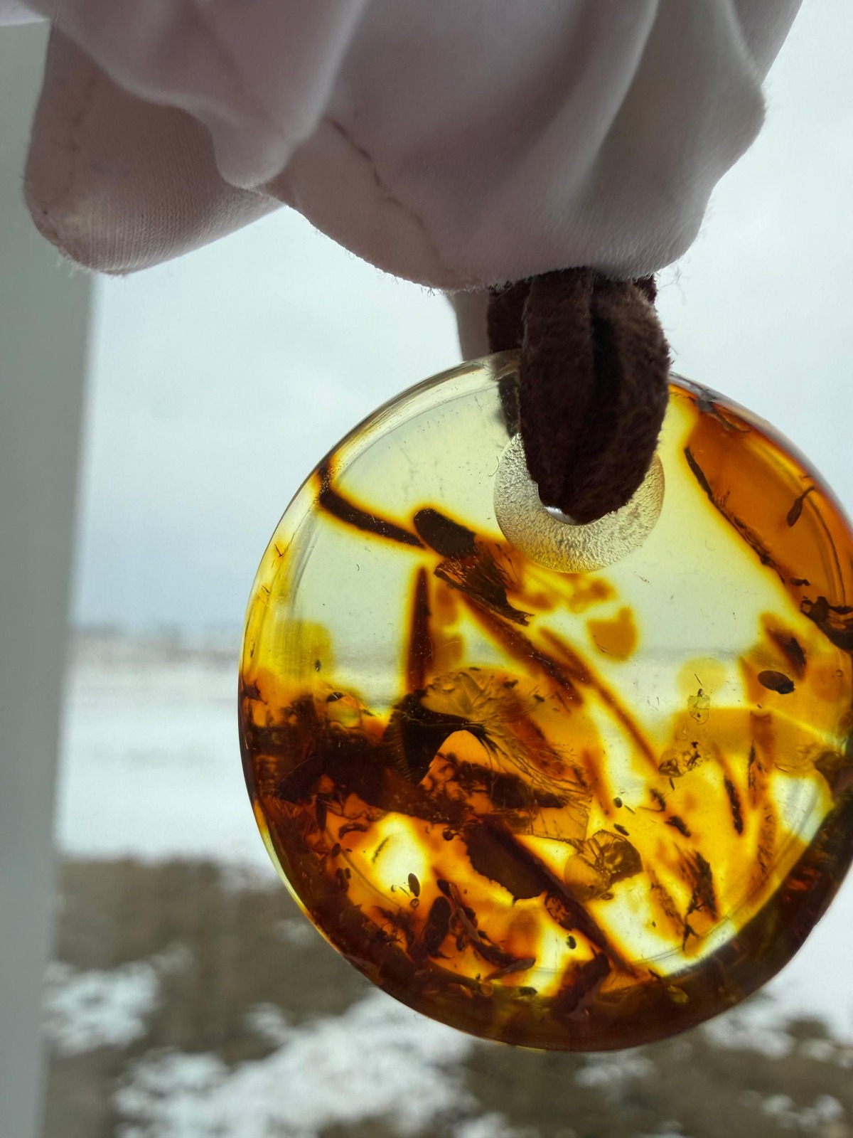 Round Disc Baltic Amber Pendant, Honey Cognac, 7g