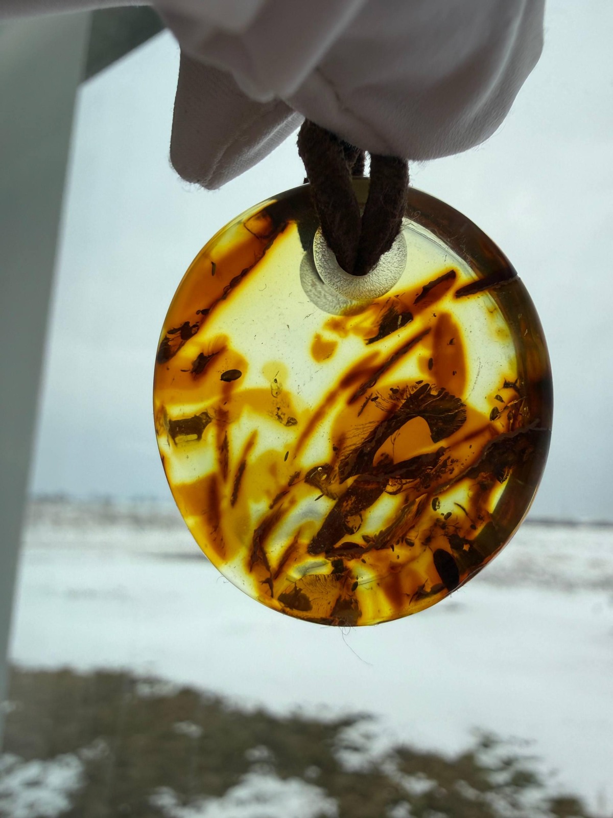 Round Disc Baltic Amber Pendant, Honey Cognac, 7g