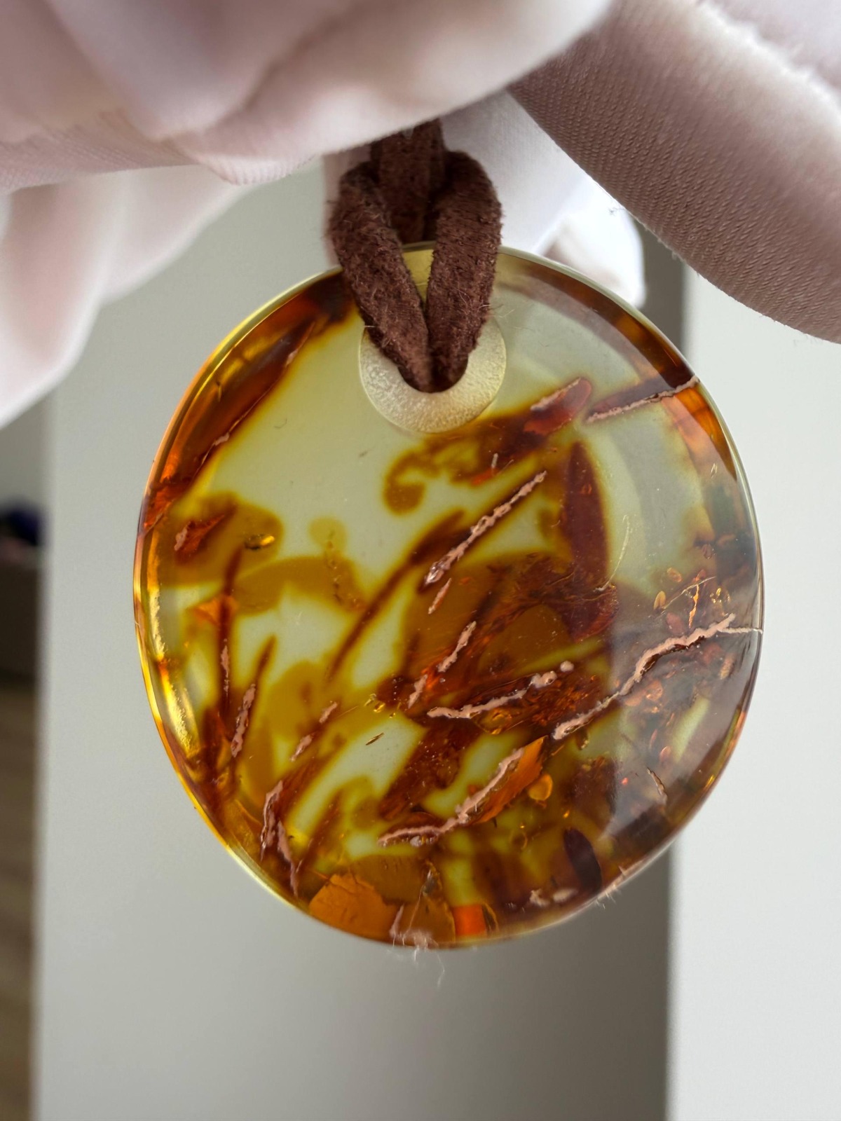 Round Disc Baltic Amber Pendant, Honey Cognac, 7g