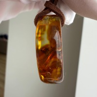 Round Disc Baltic Amber Pendant, Honey Cognac, 7g