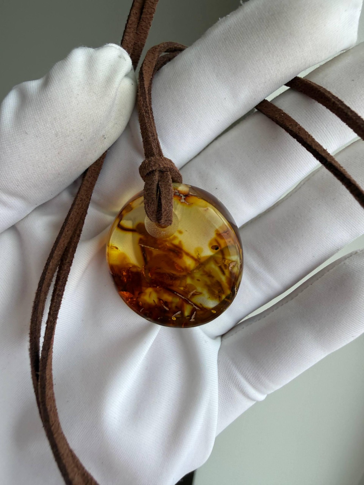 Round Disc Baltic Amber Pendant, Honey Cognac, 7g