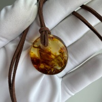 Round Disc Baltic Amber Pendant, Honey Cognac, 7g