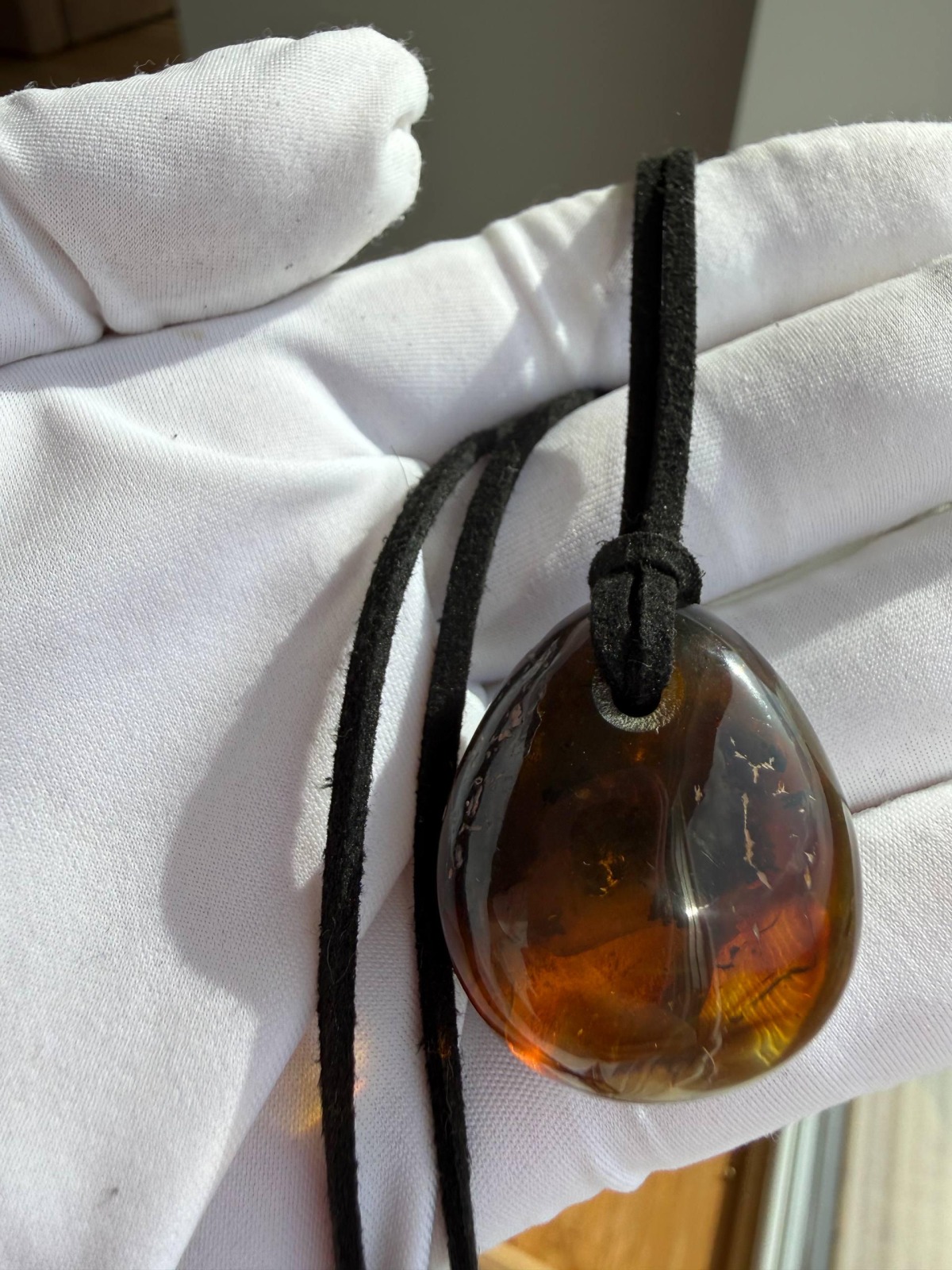 Honey Cognac Baltic Amber Drop Pendant, 9.5g