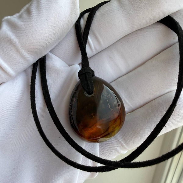 Honey Cognac Baltic Amber Drop Pendant, 9.5g