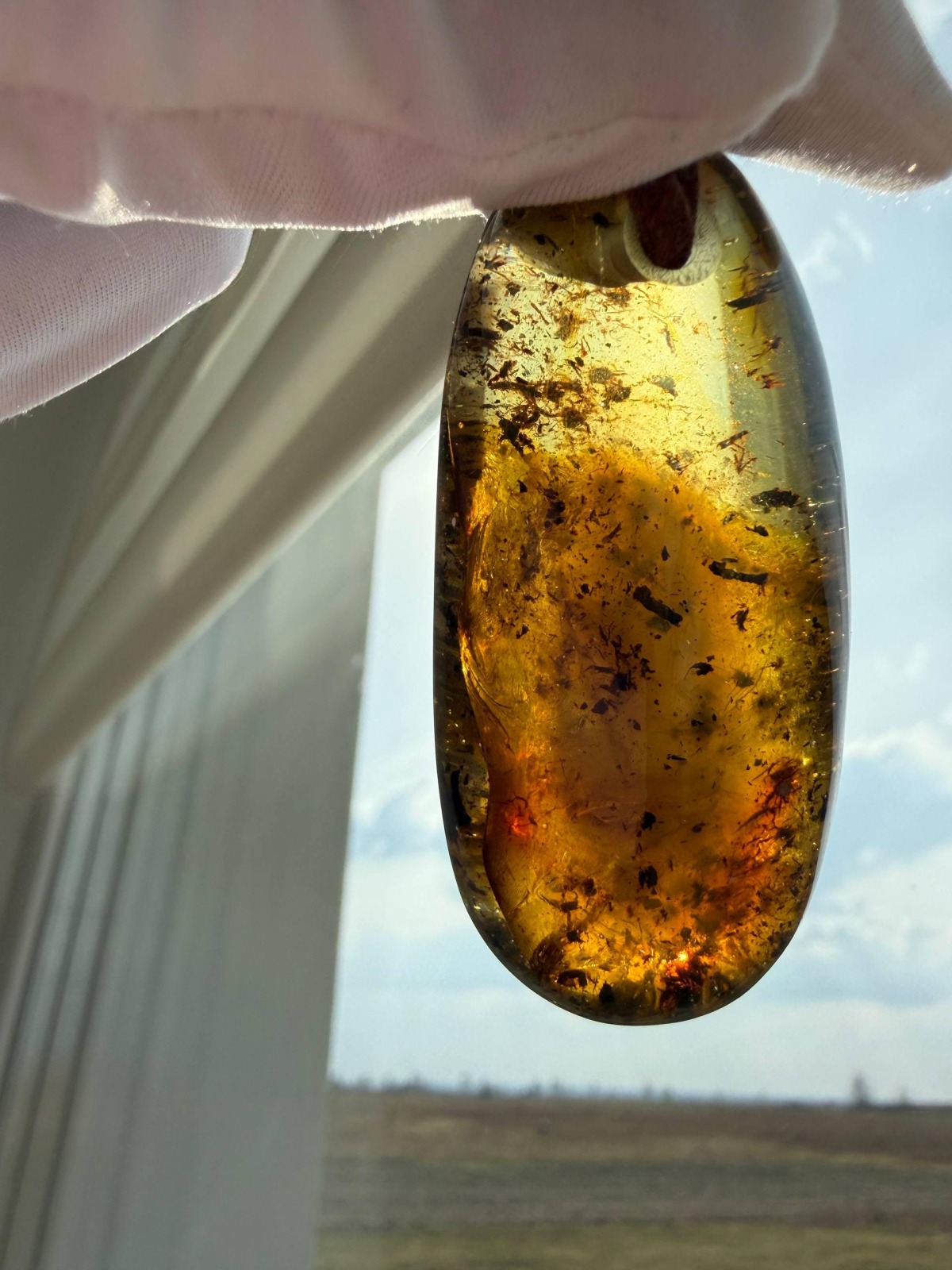 Large Honey Baltic Amber Pendant with Inclusions, 56mm, 20g