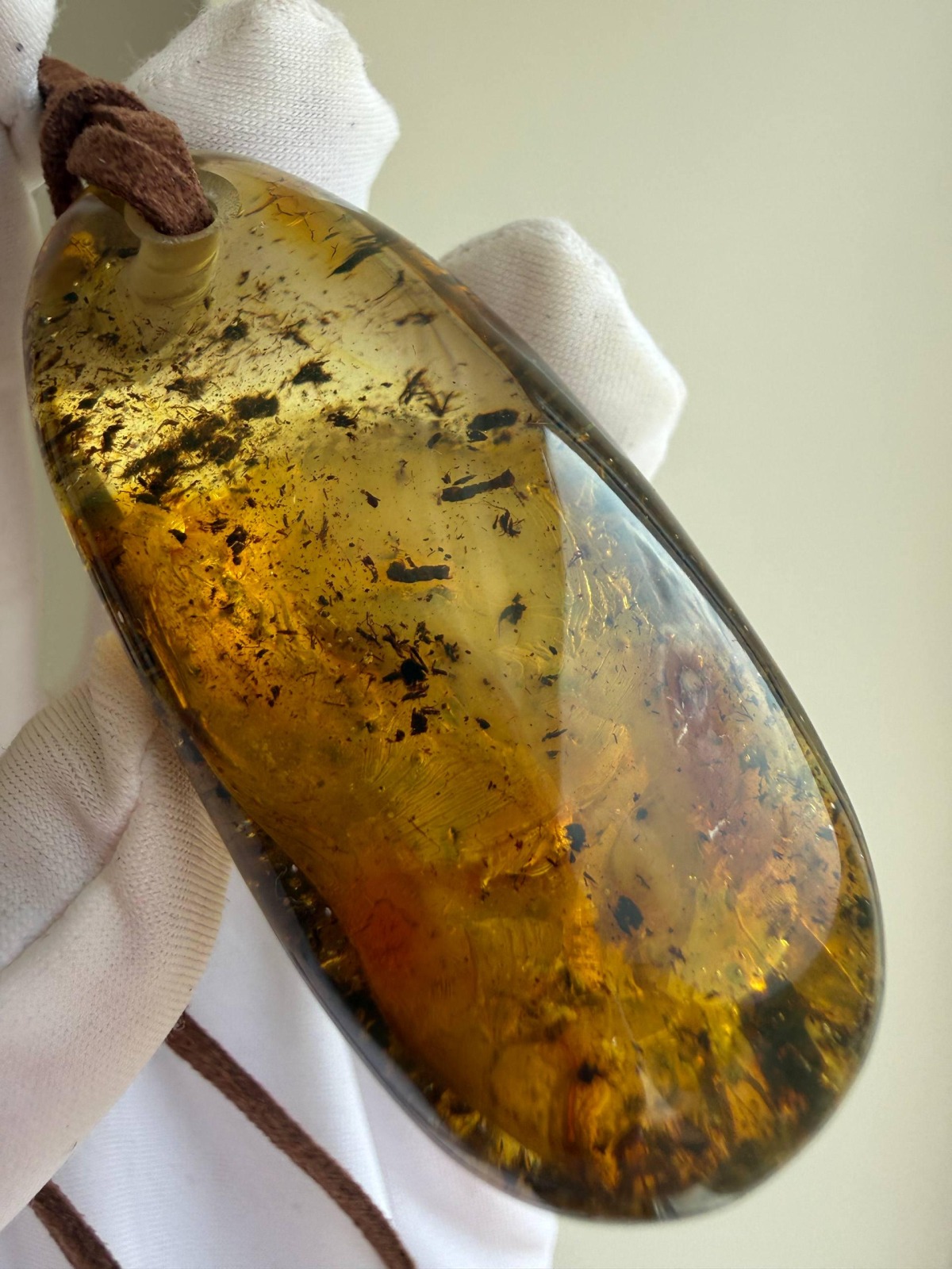 Large Honey Baltic Amber Pendant with Inclusions, 56mm, 20g