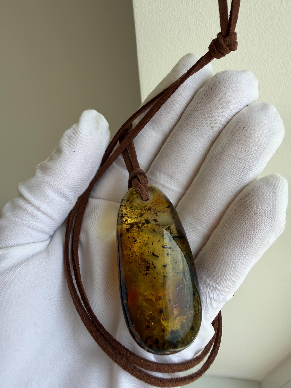 Large Honey Baltic Amber Pendant with Inclusions, 56mm, 20g