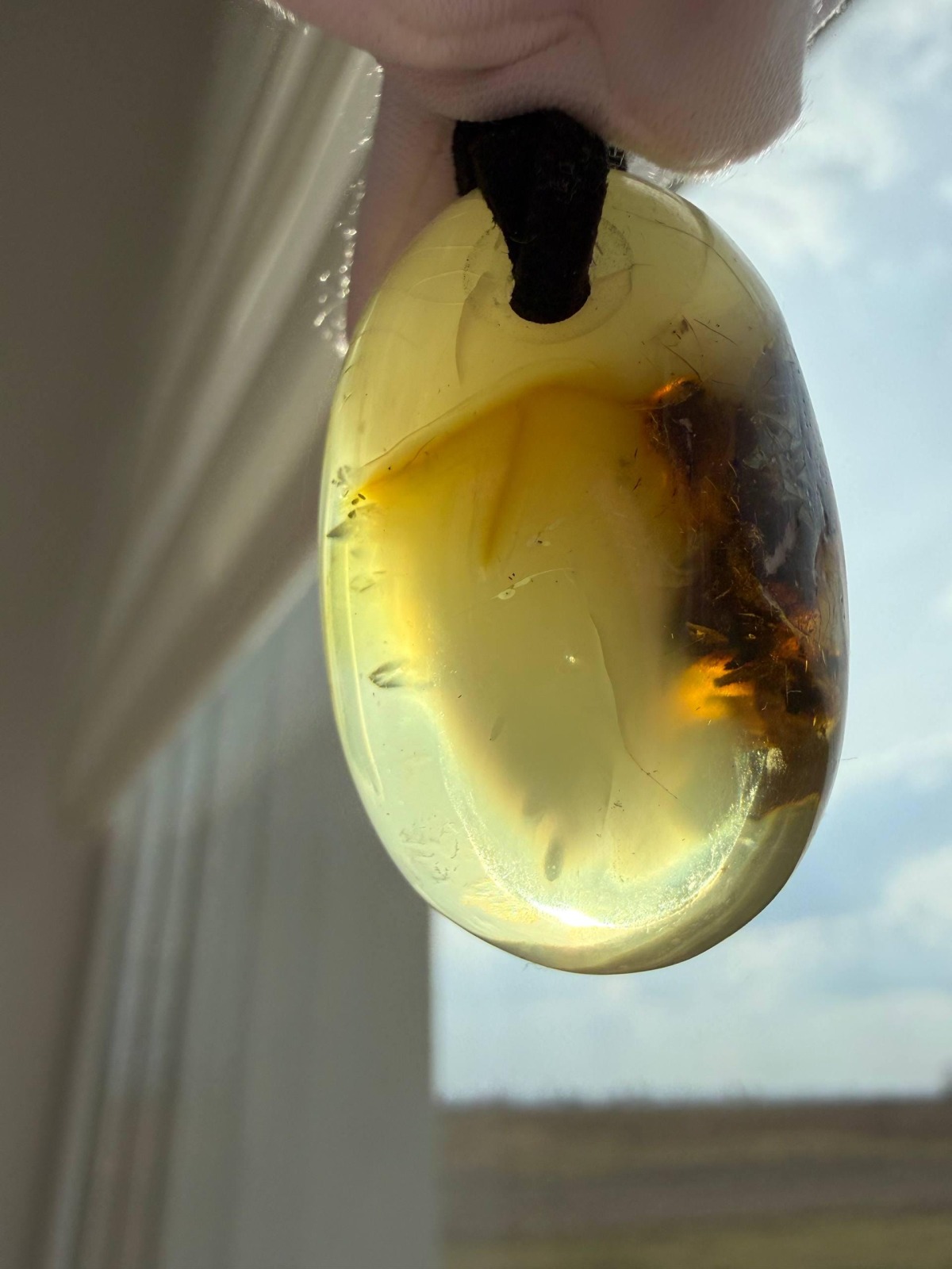 Clear Golden Baltic Amber Pendant with Inclusions, 9g