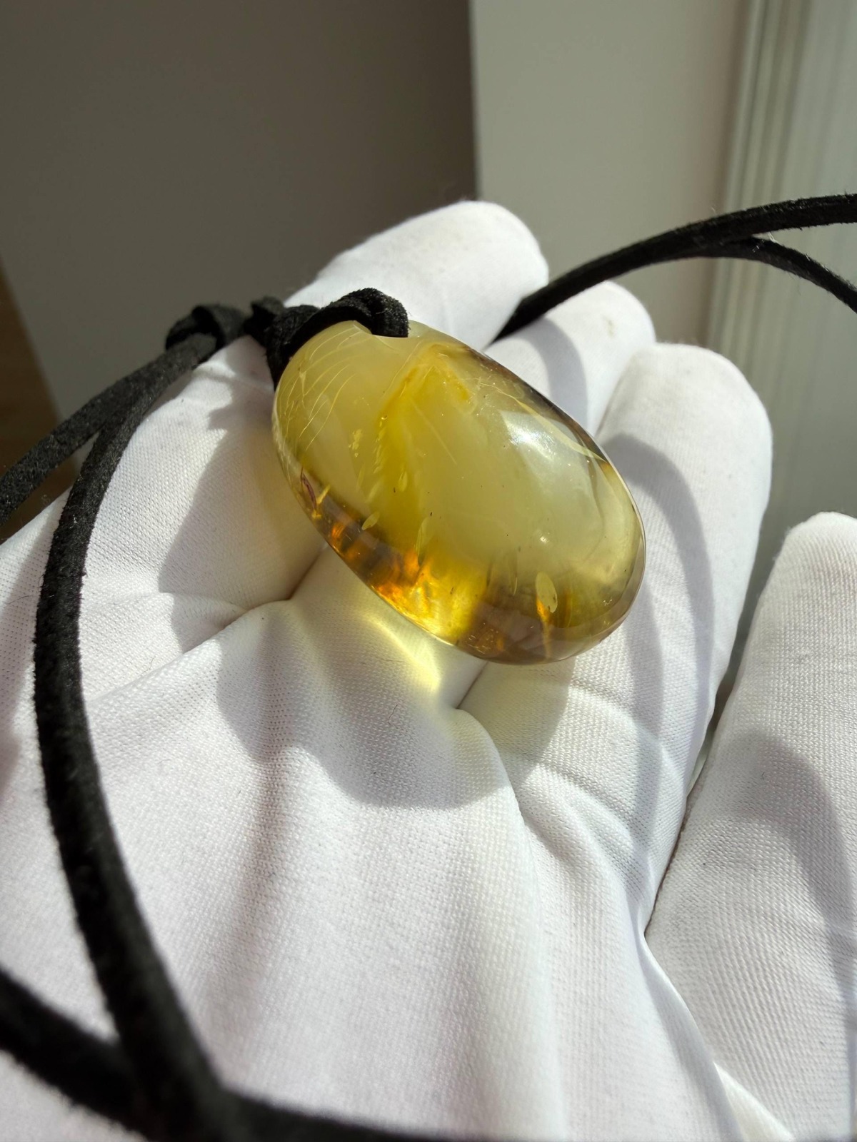 Clear Golden Baltic Amber Pendant with Inclusions, 9g