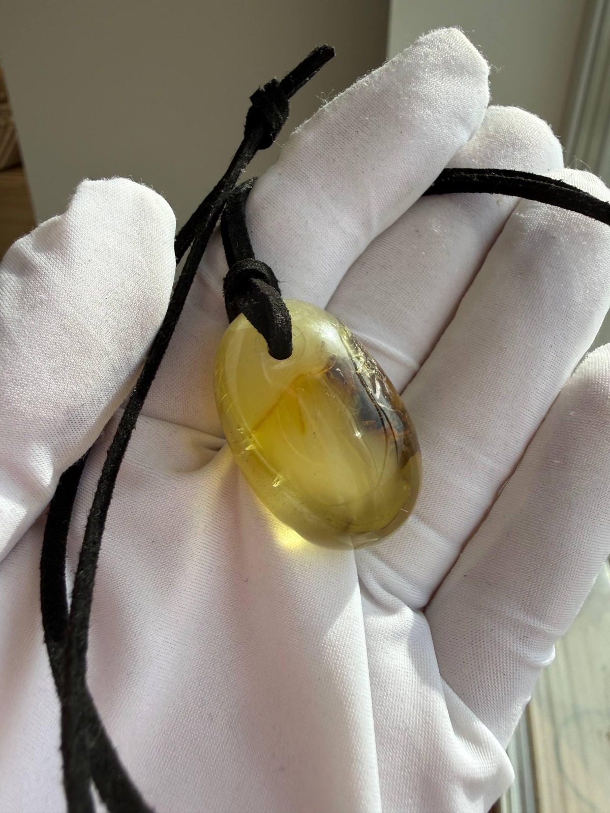 Clear Golden Baltic Amber Pendant with Inclusions, 9g