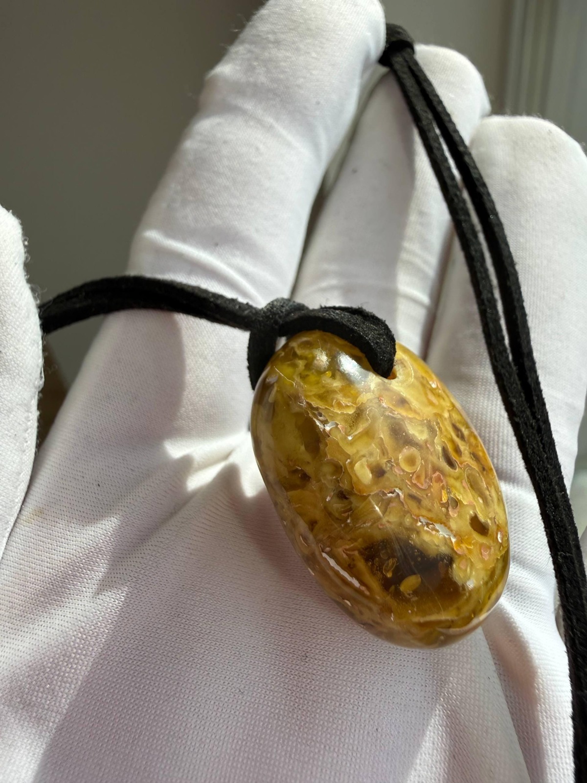 Polished Honey Baltic Amber Pendant with Inclusions, 30mm, 7g