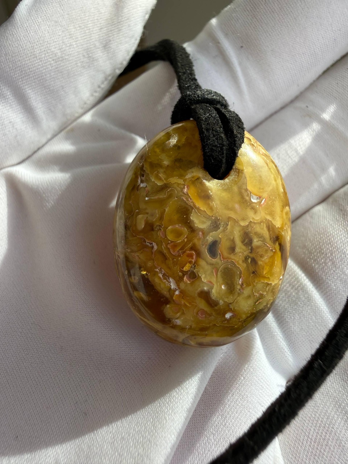 Polished Honey Baltic Amber Pendant with Inclusions, 30mm, 7g