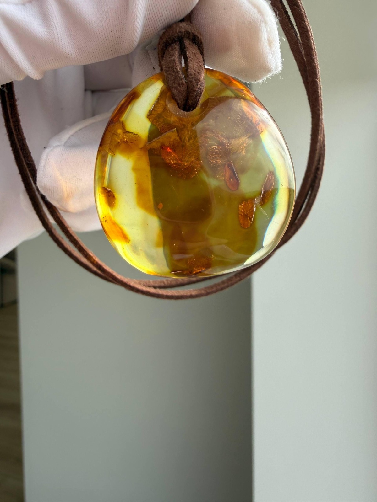 Large Honey Cognac Baltic Amber Pendant, Landscape Inclusions