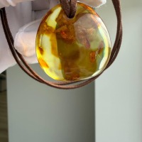 Large Honey Cognac Baltic Amber Pendant, Landscape Inclusions