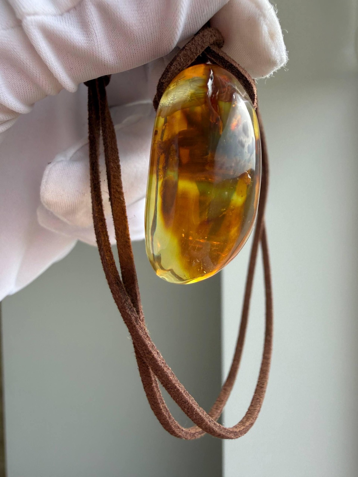 Large Honey Cognac Baltic Amber Pendant, Landscape Inclusions