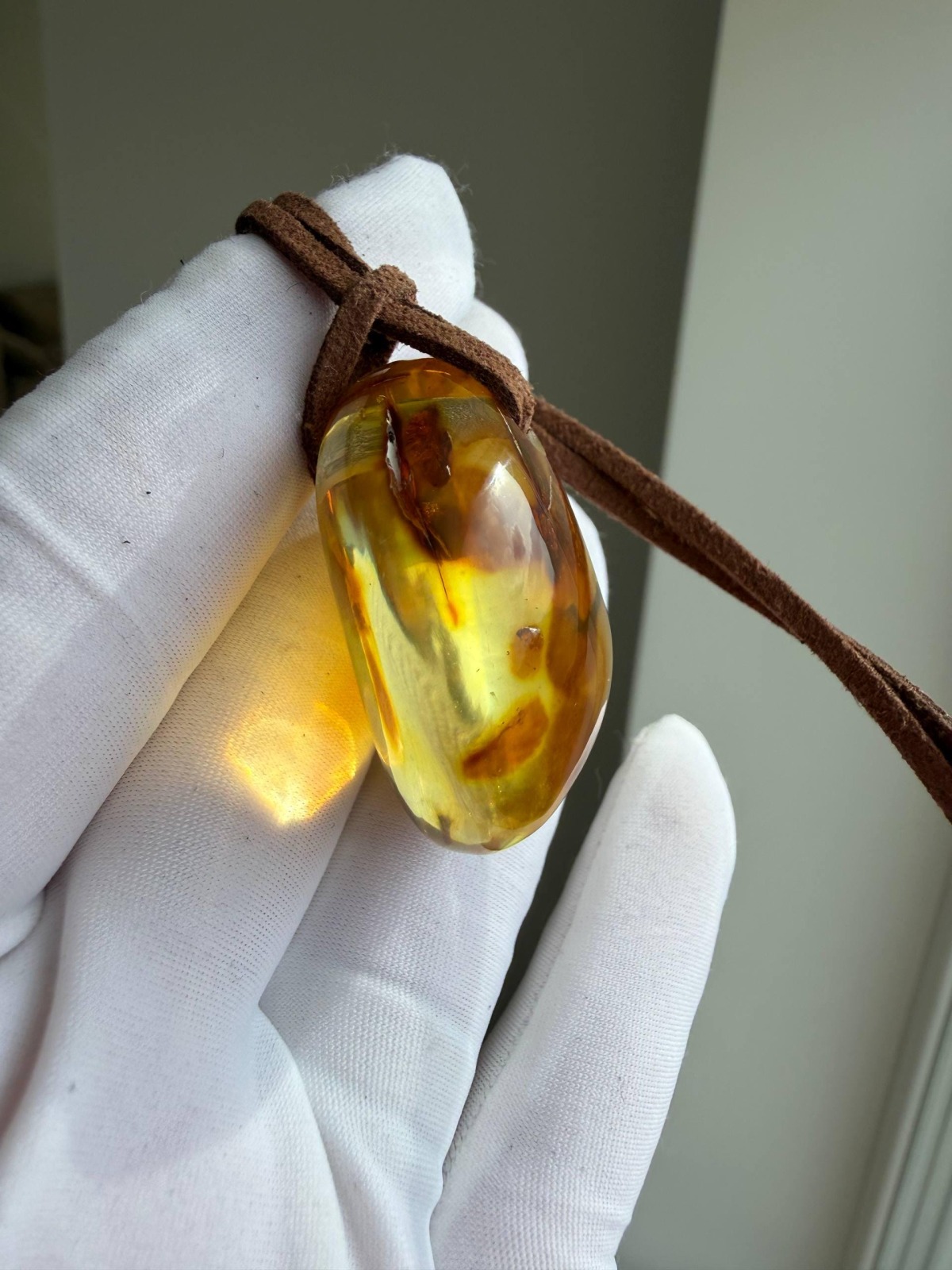 Large Honey Cognac Baltic Amber Pendant, Landscape Inclusions