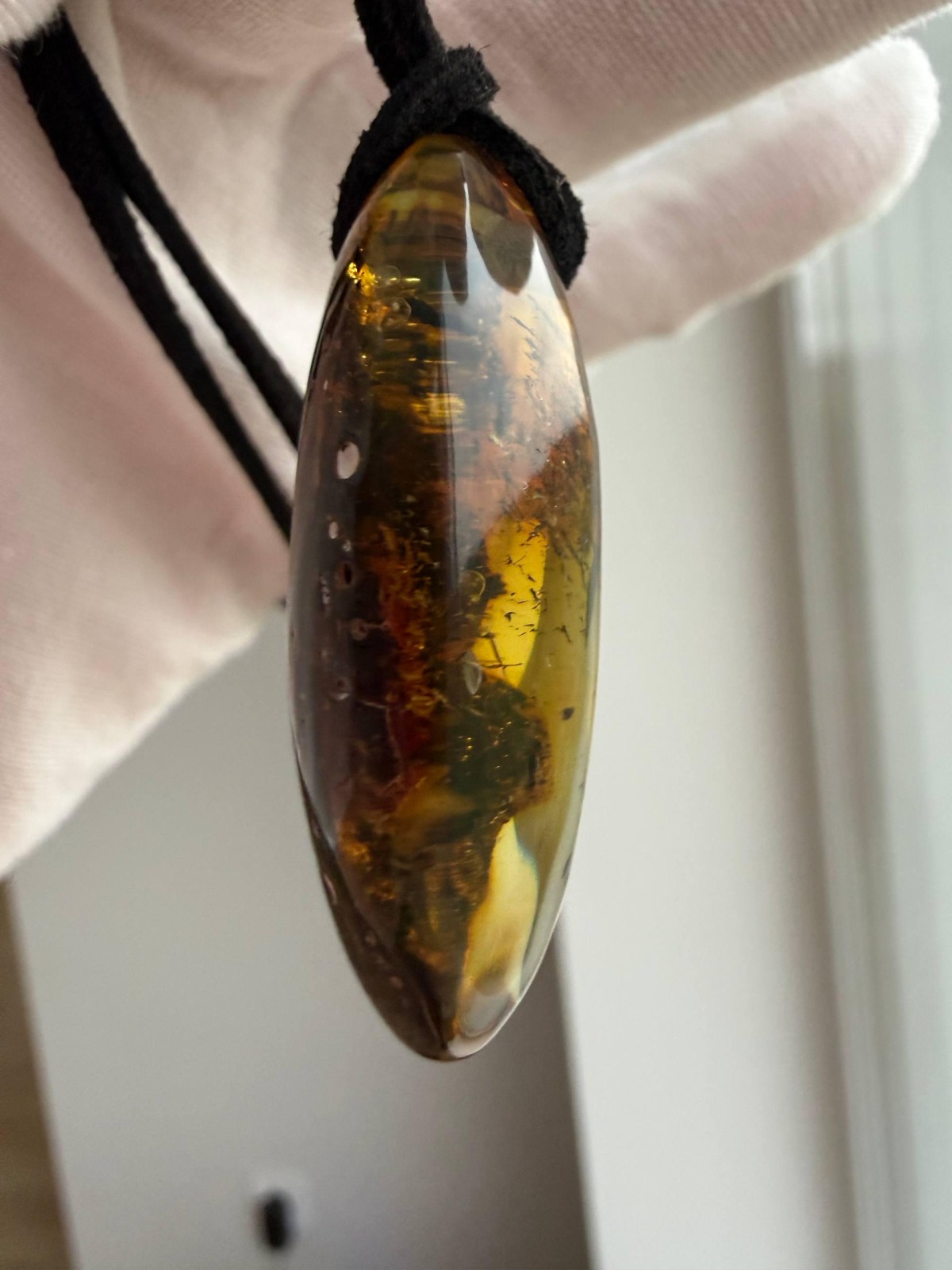 Dark Cognac Baltic Amber Pendant, Oval with Golden Inclusions