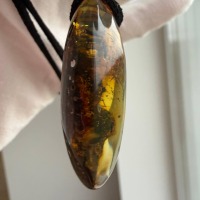 Dark Cognac Baltic Amber Pendant, Oval with Golden Inclusions