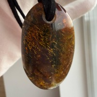 Dark Cognac Baltic Amber Pendant, Oval with Golden Inclusions