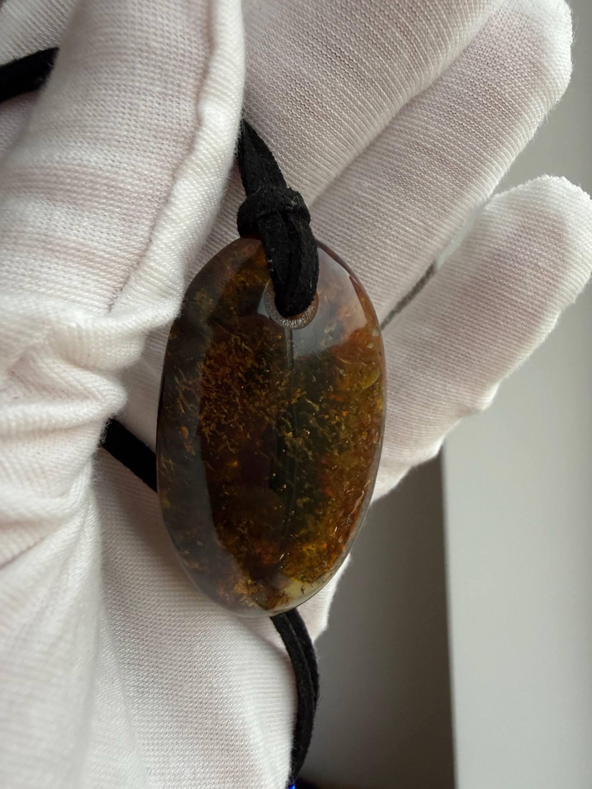 Dark Cognac Baltic Amber Pendant, Oval with Golden Inclusions