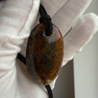 Dark Cognac Baltic Amber Pendant, Oval with Golden Inclusions