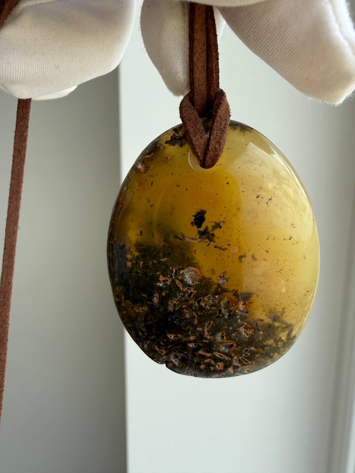 Large Golden Baltic Amber Pendant Necklace, 45mm, 14g