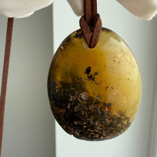 Large Golden Baltic Amber Pendant Necklace, 45mm, 14g